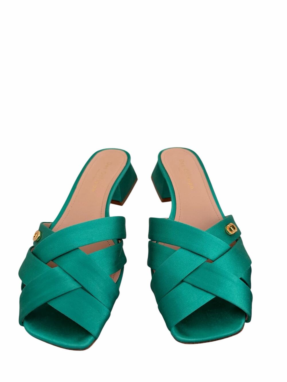 New RARE Dee Ocleppo emerald green satin strappy block sandals heels sz 37